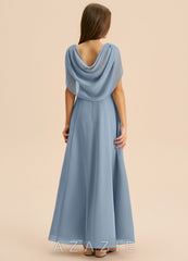 Azazie Lambie Junior Dusty Blue A-Line Pleated Chiffon Dress dusty_blue