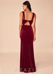 Azazie Lanessa Burgundy Mermaid V-Neck Keyhole Back Velvet Dress burgundy