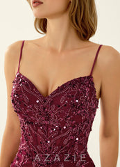 Zivah Burgundy Beaded Corset Lace Up Back Mermaid Dress burgundy