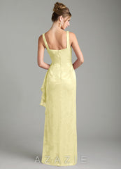 Azazie Veronica Lemon Sorbet Mermaid Pleated Floral Jacquard Burnout Dress lemon_sorbet