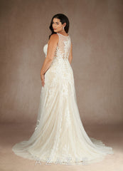 Azazie Konstantin Wedding Dress Diamond White Champagne Mermaid Sequins Tulle Dress diamond_white/champagne