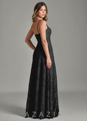 Azazie Amani Black A-Line Pleated Floral Burnout Dress black