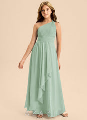 Azazie Skye Junior Agave A-Line Pleated Chiffon Dress agave
