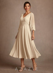 Azazie Ana Champagne A-Line Lace Chiffon Dress champagne