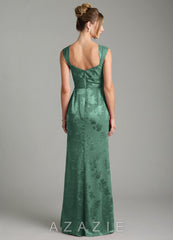 Azazie Kaelis Eucalyptus Mermaid Pleated Floral Jacquard Burnout Dress eucalyptus