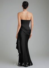 Azazie Draya Black Mermaid Strapless Stretch Satin Dress black