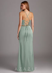 Azazie Brookelle Agave Sheath Sweetheart Corset Stretch Satin Dress agave