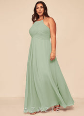 Azazie Ginger Dusty Sage A-Line Halter Pleated Chiffon Dress dusty_sage