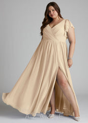 Azazie Zella Champagne A-Line Lace Chiffon Dress champagne