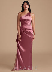 Azazie Latrice Desert Rose Sheath One Shoulder Metallic Satin Dress desert_rose