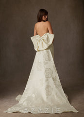 Azazie Nita Cream Mermaid Strapless Floral Jacquard Dress cream