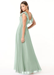 Azazie Jinny Agave A-Line Square Neckline Ruched Chiffon Dress agave