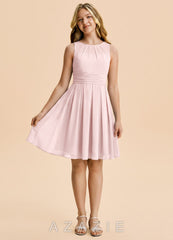 Azazie Bibiane Junior Blushing Pink A-Line Pleated Chiffon Dress blushing_pink