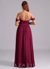 Azazie Saige A-Line Pleated Chiffon Floor-Length Dress burgundy