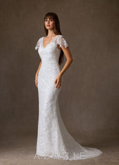 Azazie Tiana Diamond White Sheath Lace Dress