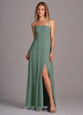Azazie Carolyn Eucalyptus A-Line Pleated Chiffon Dress