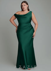 Azazie Emerson Emerald Mermaid Off the Shoulder Stretch Satin Dress emerald