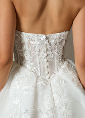 Azazie Ainsley Diamond White Ball-Gown Strapless Lace Dress
