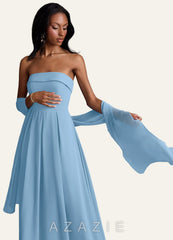 Azazie Matching Color Chiffon Shawl steel_blue
