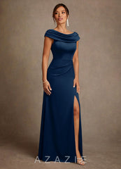 Azazie Irvine Dark Navy A-Line Pleated Stretch Satin Dress dark_navy