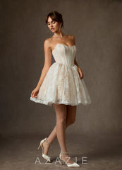 Azazie Clover Diamond White Champagne Ball-Gown Strapless Lace Dress diamond_white/champagne
