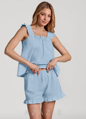 Ruffled Sleeveless Cotton Pajama Set sky_blue