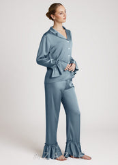 Lightweight Satin Ruffle Pajama Set dusty_blue
