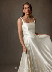 Azazie Samira Antique White A-Line Square Neckline Charmeuse Dress antique_white