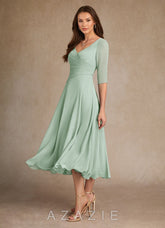 Azazie Durant Agave A-Line Pleated Chiffon Dress