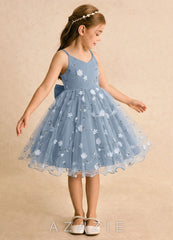 Azazie Junebug Dusty Blue Ball-Gown Spaghetti Strap Tulle Dress dusty_blue