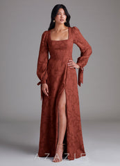 Azazie Leonia Terracotta A-Line Long Sleeve Floral Burnout Dress