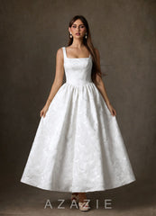 Azazie Verina Diamond White A-Line with Pockets Floral Jacquard Dress