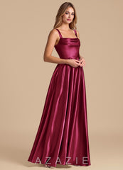 Azazie Shaude Burgundy A-Line Pleated Metallic Satin Dress burgundy