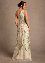 Azazie Bertie Champagne A-Line Lace Dress champagne