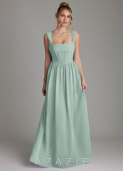 Azazie Caterina Agave A-Line Corset Chiffon Dress agave