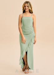 Azazie Buzzy Junior Dusty Sage Sheath Pleated Chiffon Dress dusty_sage