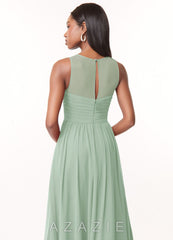 Azazie Nina Agave A-Line Pleated Chiffon Dress agave