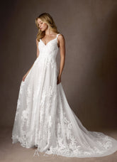 Azazie Delaina Wedding Dress Diamond White A-Line V-Neck Sequins Tulle Dress