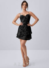 Hortense Black Spaghetti Strap Floral Ruffle Open Back Mini Dress