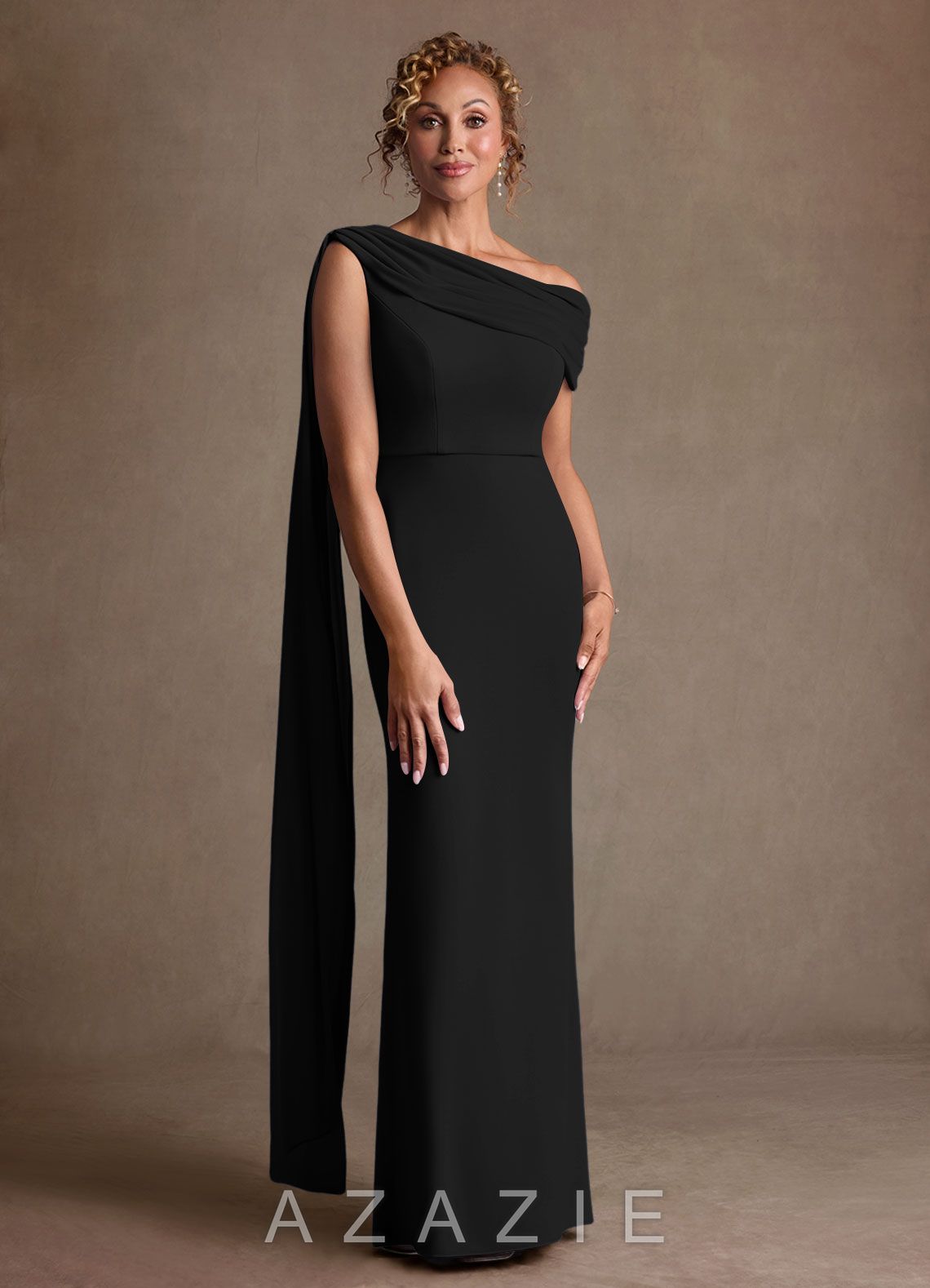 Azazie Bassi Black Mermaid Off the Shoulder Mesh Dress