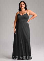 Azazie Mei Black A-Line V-Neck Stretch Satin Dress black