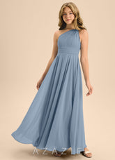 Azazie Charlize Junior Dusty Blue A-Line Pleated Chiffon Dress