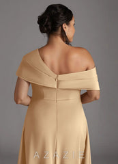Azazie Milton Champagne A-Line Pleated Stretch Satin Dress champagne