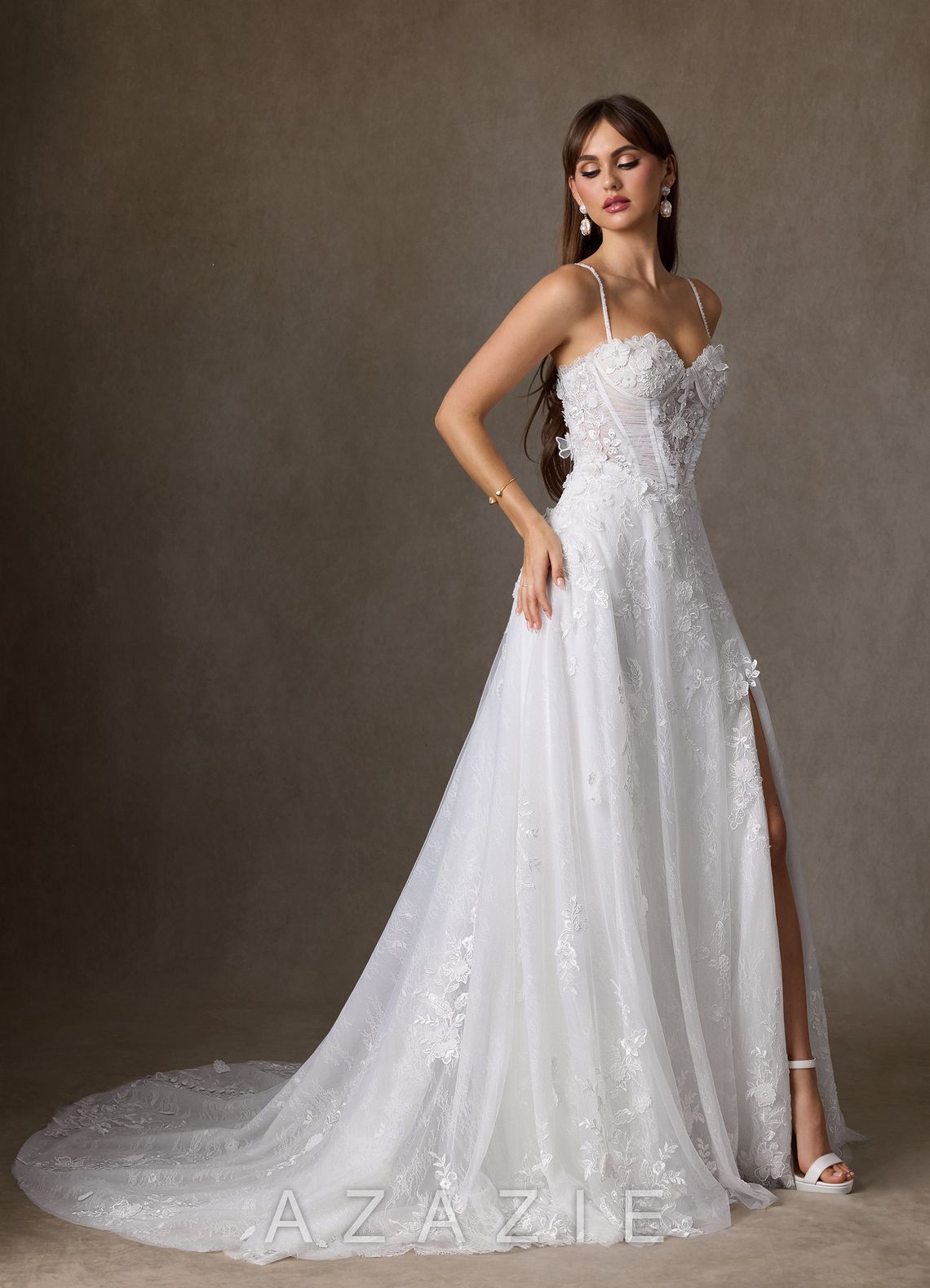 Azazie Ramina Diamond White A-Line Sweetheart Neckline Lace Dress