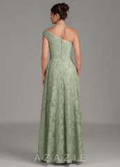 Azazie Melanie Agave A-Line One Shoulder Floral Burnout Dress agave