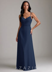 Azazie Kali Dark Navy A-Line Pleated Chiffon Dress