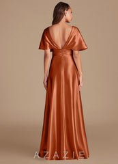 Azazie Pamela Auburn A-Line Pleated Metallic Satin Dress auburn