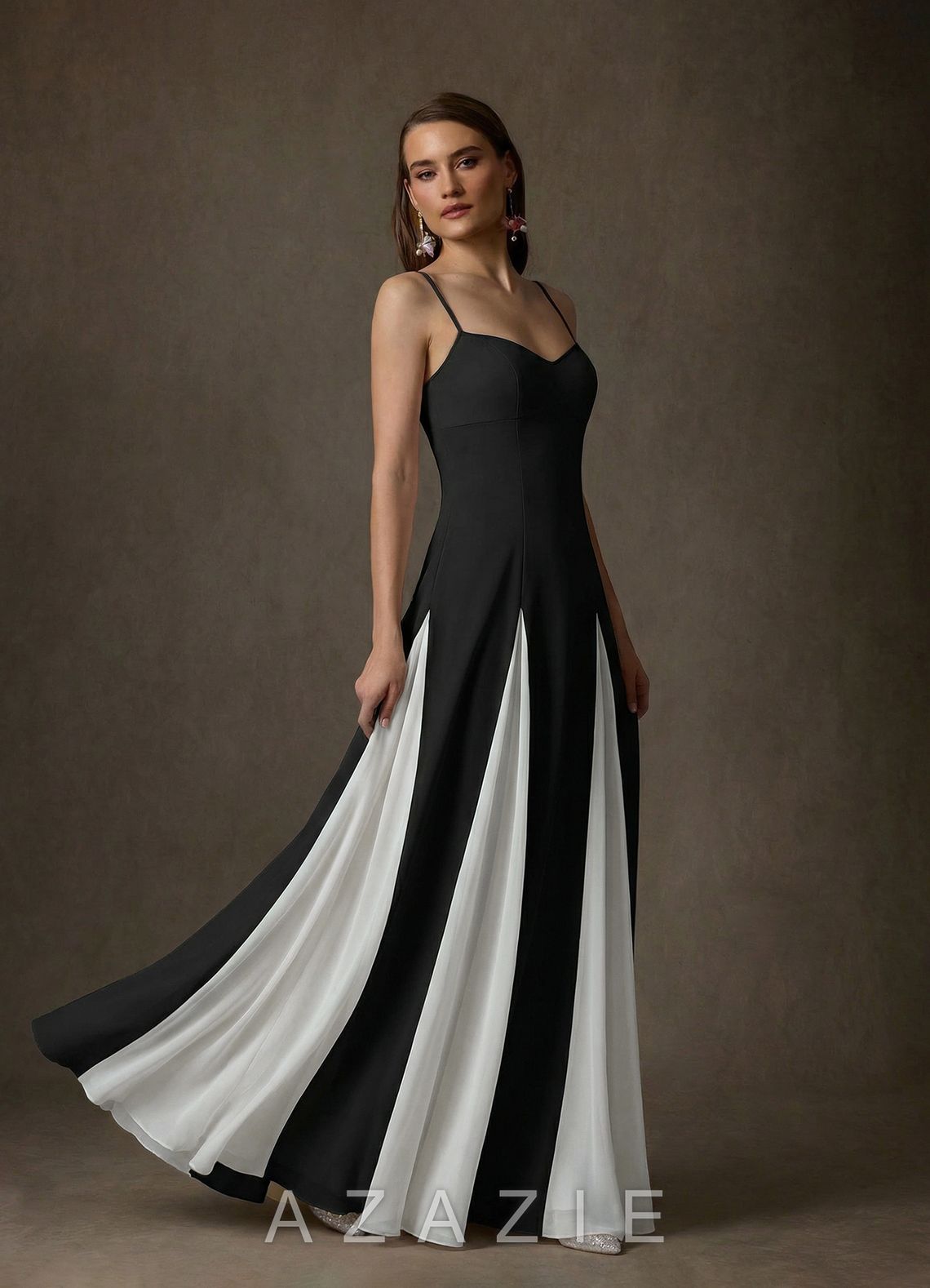 Azazie Anika Black Diamond White A-Line Sweetheart Neckline Stretch Crepe Dress