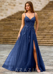 Milliener Navy Tulle Flowers Prom Dress navy