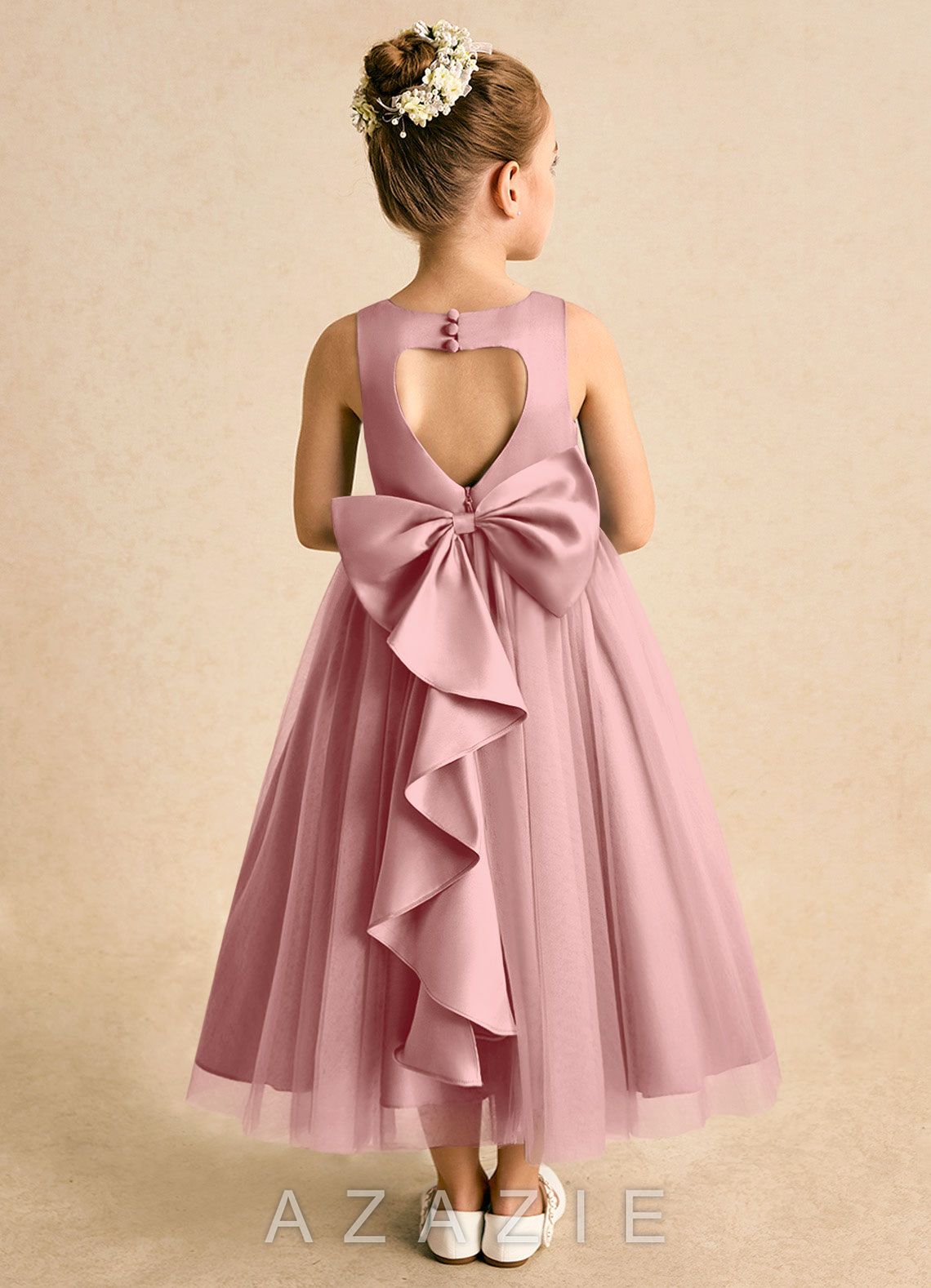 Azazie Solia Dusty Rose Ball-Gown Bow Tulle Dress